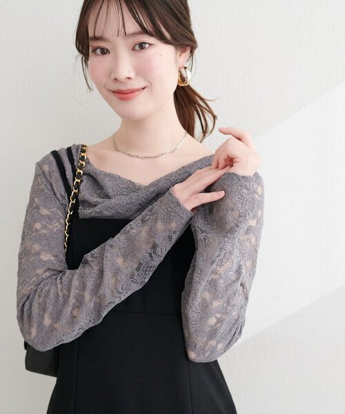 natural couture（ナチュラルクチュール）の「ドレープレースプルオーバー（Tシャツ/カットソー・レディース・チャコールグレー/オフホワイト/ブラック・FREE）」の18枚目の写真