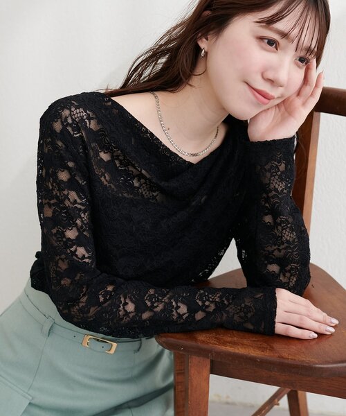 natural couture（ナチュラルクチュール）の「ドレープレースプルオーバー（Tシャツ/カットソー・レディース・チャコールグレー/オフホワイト/ブラック・FREE）」の22枚目の写真