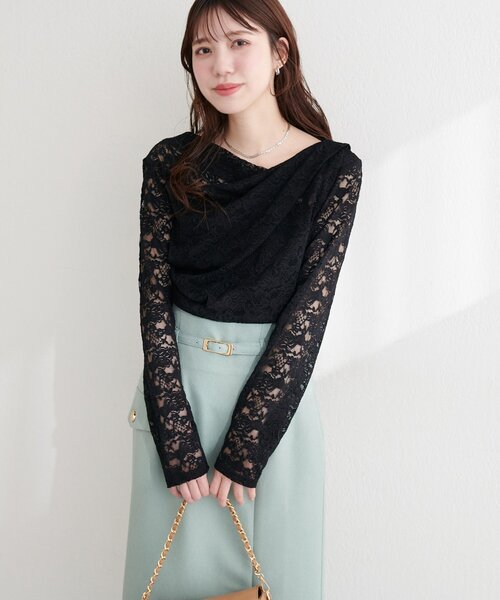natural couture(ナチュラルクチュール)の「ドレープレースプルオーバー(Tシャツ/カットソー・レディース・チャコールグレー/オフホワイト/ブラック/ネイビー・FREE)」の22枚目の写真