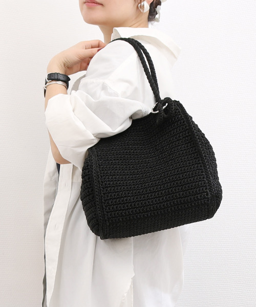 cache cache(カシュ カシュ)の「カシュカシュ cachecache / ベーシッククロッシェトート カゴバッグ(トートバッグ・レディース・グレー/ブルー/ブラック・FREE)」の1枚目の写真