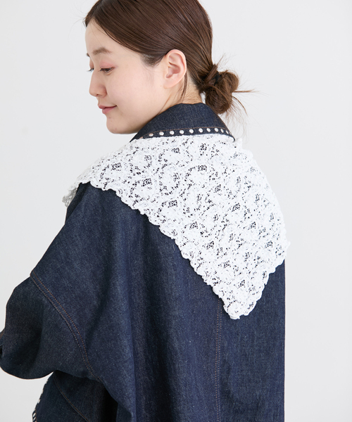 IENA（イエナ）の「Flowerストレッチレース スカーフ（バンダナ/スカーフ・レディース・ホワイト/ブラック・FREE）」の2枚目の写真