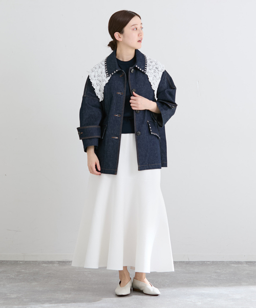 IENA（イエナ）の「Flowerストレッチレース スカーフ（バンダナ/スカーフ・レディース・ホワイト/ブラック・FREE）」の4枚目の写真