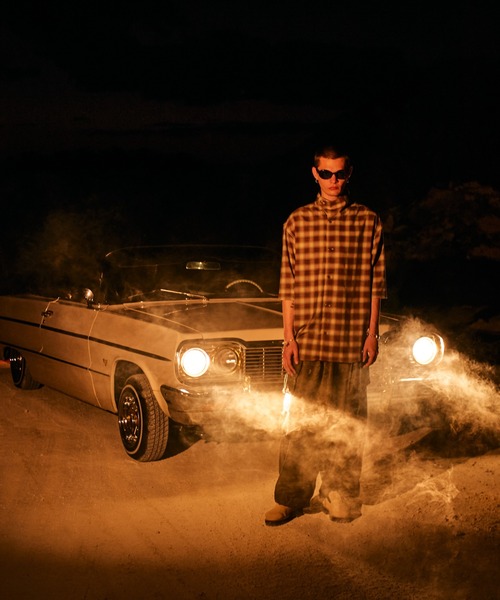glamb(グラム)の「Stand Collar Check Shirt / スタンドカラーチェックシャツ(シャツ/ブラウス・メンズ・ブラウン/ネイビー・S/M/L)」の12枚目の写真