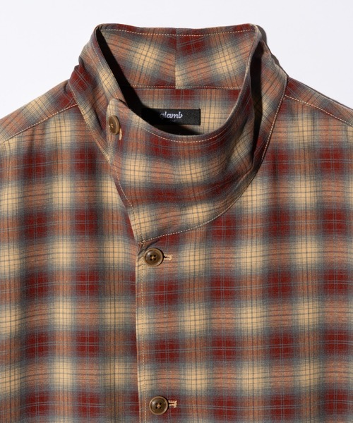 glamb(グラム)の「Stand Collar Check Shirt / スタンドカラーチェックシャツ(シャツ/ブラウス・メンズ・ブラウン/ネイビー・S/M/L)」の13枚目の写真