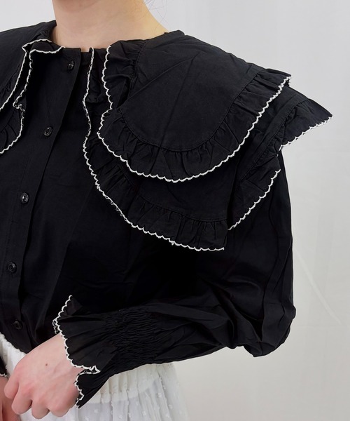 frunco(フランコ)の「【ZOZOTOWN限定】パイピングダブルカラーブラウス(シャツ/ブラウス・レディース・ホワイト/ブルー/アイボリー/ブラック・FREE)」の13枚目の写真