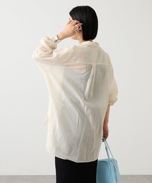 russet（ラシット）の「シアーオーバーシャツ（シャツ/ブラウス・レディース・ブルー/アイボリー・FREE）」の5枚目の写真