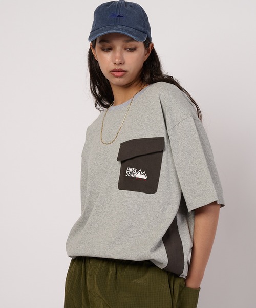 FIRST DOWN（ファーストダウン）の「ポケット ショートスリーブTシャツ（Tシャツ/カットソー・メンズ・杢グレー/ブラック・XL/L/M）」の2枚目の写真
