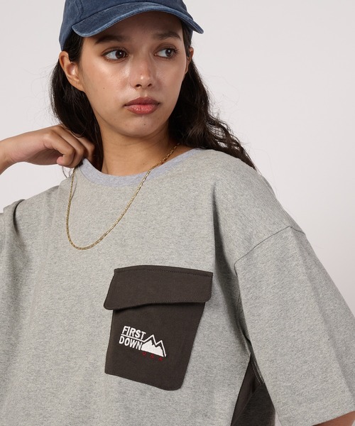 FIRST DOWN（ファーストダウン）の「ポケット ショートスリーブTシャツ（Tシャツ/カットソー・メンズ・杢グレー/ブラック・XL/L/M）」の11枚目の写真