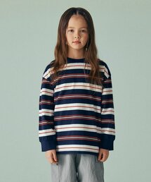 マルチストライプクルーネック長袖Tシャツ1 [ネイビー]