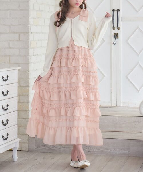 ems excite（エムズエキサイト）の「【セットアイテム】フリルティアードOP＆カーデSET（ワンピース・レディース・ブラック/ナチュラル/ピンク・FREE）」の3枚目の写真