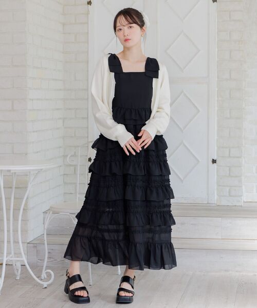 ems excite（エムズエキサイト）の「【セットアイテム】フリルティアードOP＆カーデSET（ワンピース・レディース・ブラック/ナチュラル/ピンク・FREE）」の6枚目の写真