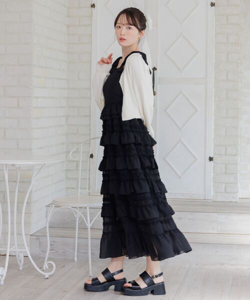 ems excite（エムズエキサイト）の「【セットアイテム】フリルティアードOP＆カーデSET（ワンピース・レディース・ブラック/ナチュラル/ピンク・FREE）」の9枚目の写真