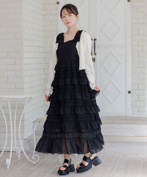 ems excite（エムズエキサイト）の「【セットアイテム】フリルティアードOP＆カーデSET（ワンピース・レディース・ブラック/ナチュラル/ピンク・FREE）」の10枚目の写真