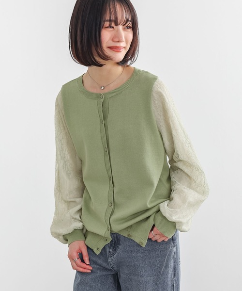 n'OrLABEL(ノアールレーベル)の「袖レースニットカーディガン(カーディガン/ボレロ・レディース・ブラック/ライトグリーン・1/2)」の5枚目の写真