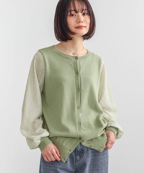 n'OrLABEL(ノアールレーベル)の「袖レースニットカーディガン(カーディガン/ボレロ・レディース・ブラック/ライトグリーン・1/2)」の4枚目の写真