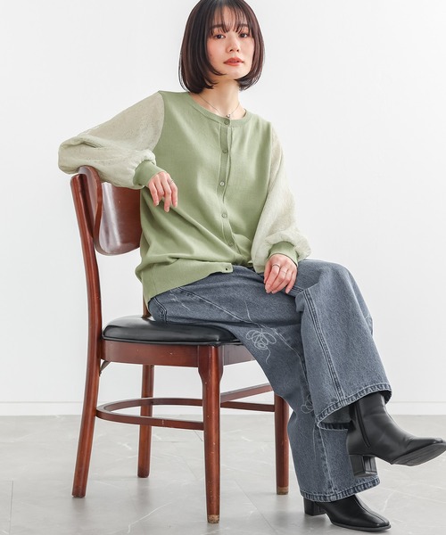 n'OrLABEL(ノアールレーベル)の「袖レースニットカーディガン(カーディガン/ボレロ・レディース・ブラック/ライトグリーン・1/2)」の6枚目の写真