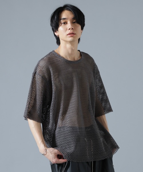 DANKE SCHON(ダンケシェーン)の「DankeSchon/ダンケシェーン/MESH S/S TEE(Tシャツ/カットソー・メンズ・ホワイト/ブラック/グレー・F)」の1枚目の写真