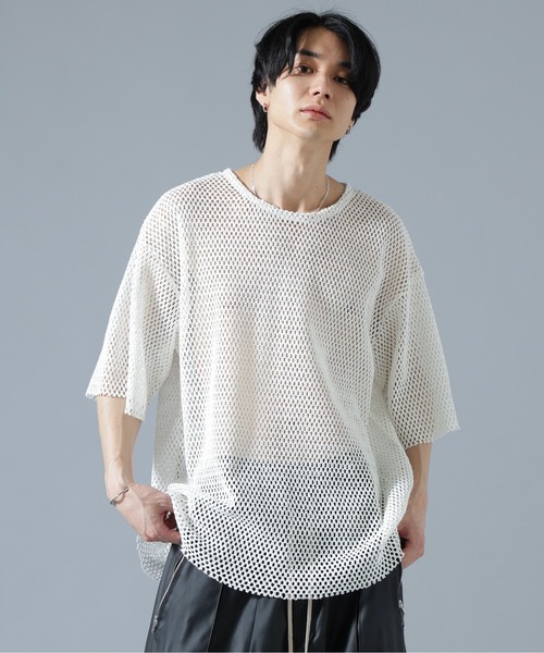 DANKE SCHON(ダンケシェーン)の「DankeSchon/ダンケシェーン/MESH S/S TEE(Tシャツ/カットソー・メンズ・ホワイト/ブラック/グレー・F)」の2枚目の写真