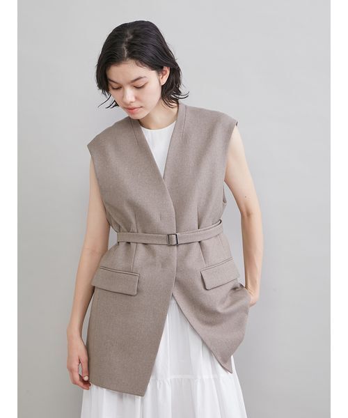 Mila Owen（ミラオーウェン）の「共ベルト付きオーバーサイズノーカラーベスト（その他アウター・レディース・ベージュ/アイボリー/マルチ・0/1）」の9枚目の写真