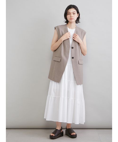 Mila Owen（ミラオーウェン）の「共ベルト付きオーバーサイズノーカラーベスト（その他アウター・レディース・ベージュ/アイボリー/マルチ・0/1）」の18枚目の写真