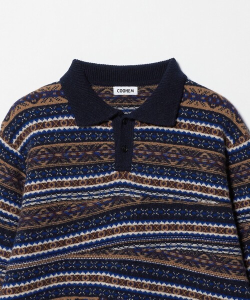 UNITED ARROWS（ユナイテッドアローズ）の「【別注】＜COOHEM＞フェアアイル ニットポロシャツ（ニット/セーター・メンズ・ネイビー・L/S）」の3枚目の写真
