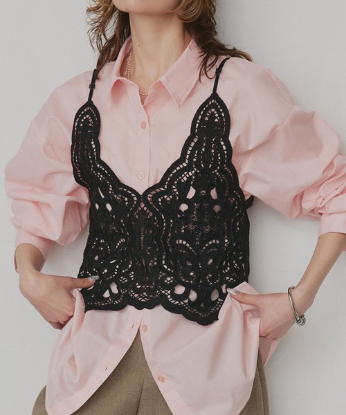 ad thie(アドティエ)の「レース キャミソール ビスチェ(キャミソール・レディース・ブラック/オフホワイト・FREE)」の1枚目の写真