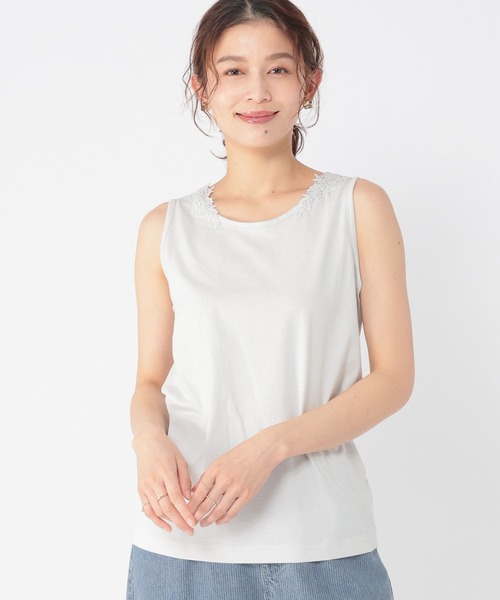 studio CLIP（スタディオクリップ）の「2WAYレースタンクトップ[プラスサイズあり]（タンクトップ・レディース・ネイビー/スモーク/ライトグリーン/ブラウン/ライトグレー/アイボリー/オフホワイト・XX-LARGE/X-LARGE/LARGE/MEDIUM/XXX-LARGE）」の3枚目の写真