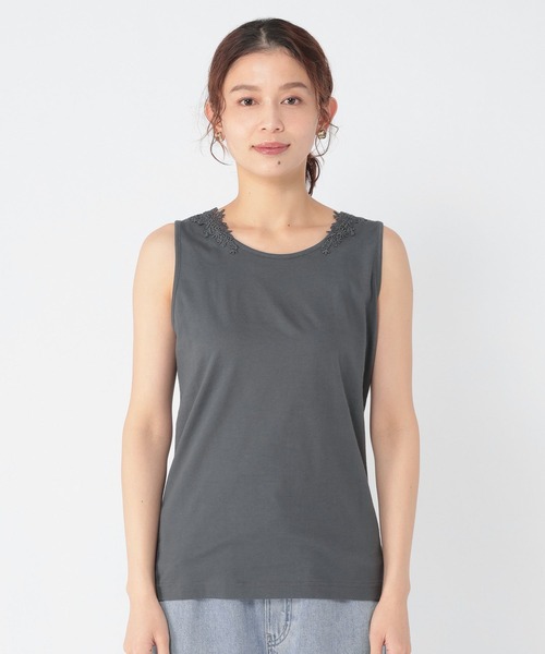 studio CLIP（スタディオクリップ）の「2WAYレースタンクトップ[プラスサイズあり]（タンクトップ・レディース・ネイビー/スモーク/ライトグリーン/ブラウン/ライトグレー/アイボリー/オフホワイト・XX-LARGE/X-LARGE/LARGE/MEDIUM/XXX-LARGE）」の10枚目の写真