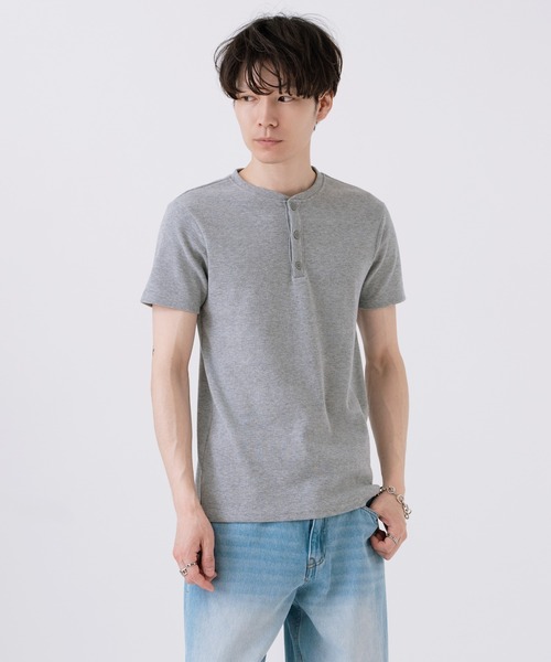 improves(インプローブス)の「スパンテレコ ヘンリーネック 無地 半袖 Tシャツ(Tシャツ/カットソー・メンズ・グレー/ブラック/ホワイト・MEDIUM/LARGE/X-LARGE)」の12枚目の写真