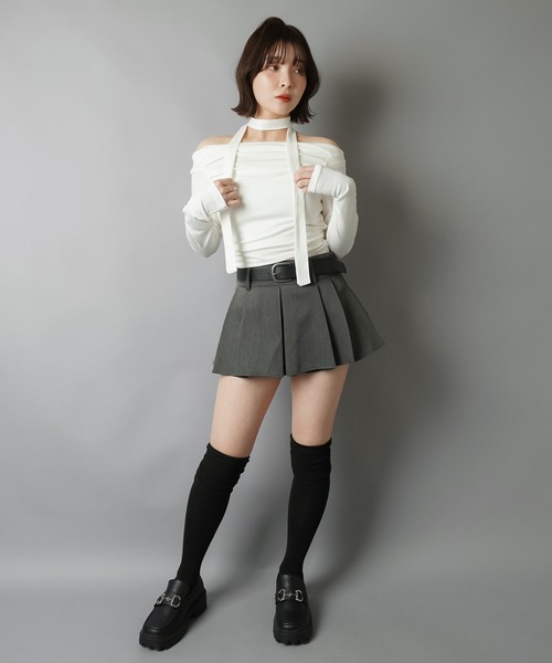 SPINNS（スピンズ）の「プリーツミニスカート/ベルト付き/インナーパンツ付き（スカート・レディース・グレー/ブラック・ONESIZE）」の8枚目の写真