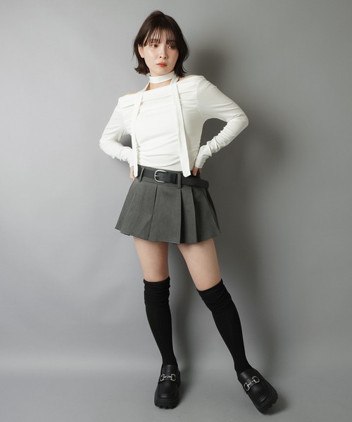 SPINNS（スピンズ）の「プリーツミニスカート/ベルト付き/インナーパンツ付き（スカート・レディース・グレー/ブラック・ONESIZE）」の9枚目の写真