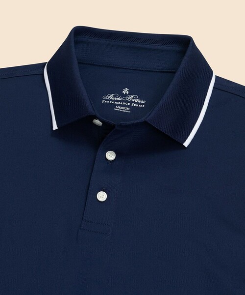 BROOKS BROTHERS（ブルックスブラザーズ）の「Performance Series　ポリエステルブレンド　ストレッチジャージー　ピケ　ゴルフポロシャツ（ポロシャツ・メンズ・ネイビー/ホワイト・MEDIUM/SMALL/X-LARGE/LARGE）」の4枚目の写真