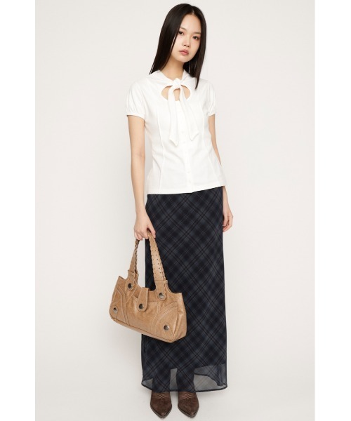 SLY(スライ)の「FRONT BUTTON TIE TOPS フロントボタンタイトップス 春服(Tシャツ/カットソー・レディース・ブラック/ホワイト/レッド/グレー・FREE)」の6枚目の写真