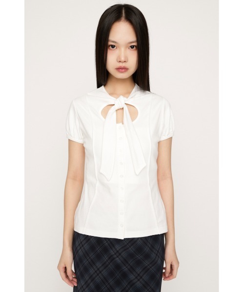 SLY(スライ)の「FRONT BUTTON TIE TOPS フロントボタンタイトップス 春服(Tシャツ/カットソー・レディース・ブラック/ホワイト/レッド/グレー・FREE)」の8枚目の写真