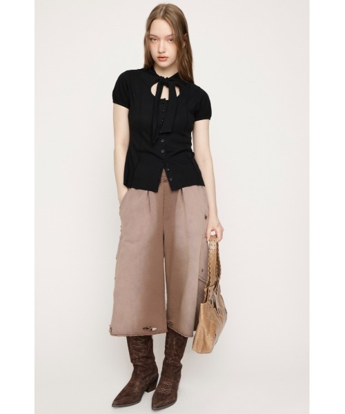 SLY(スライ)の「FRONT BUTTON TIE TOPS フロントボタンタイトップス 春服(Tシャツ/カットソー・レディース・ブラック/ホワイト/レッド/グレー・FREE)」の10枚目の写真