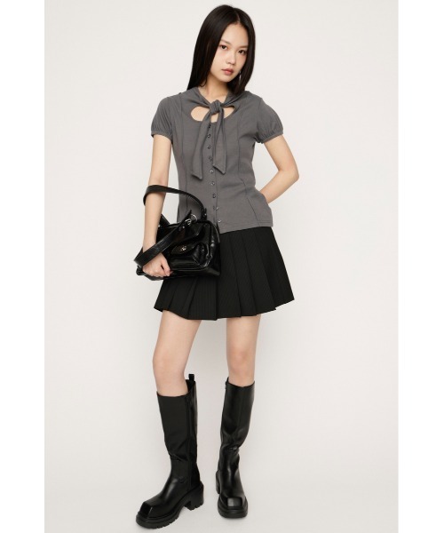 SLY(スライ)の「FRONT BUTTON TIE TOPS フロントボタンタイトップス 春服(Tシャツ/カットソー・レディース・ブラック/ホワイト/レッド/グレー・FREE)」の14枚目の写真