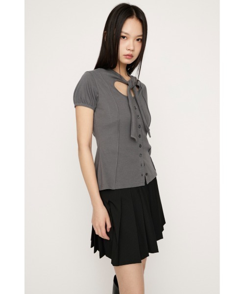 SLY(スライ)の「FRONT BUTTON TIE TOPS フロントボタンタイトップス 春服(Tシャツ/カットソー・レディース・ブラック/ホワイト/レッド/グレー・FREE)」の15枚目の写真