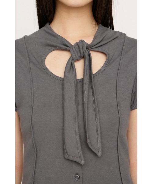 SLY(スライ)の「FRONT BUTTON TIE TOPS フロントボタンタイトップス 春服(Tシャツ/カットソー・レディース・ブラック/ホワイト/レッド/グレー・FREE)」の19枚目の写真