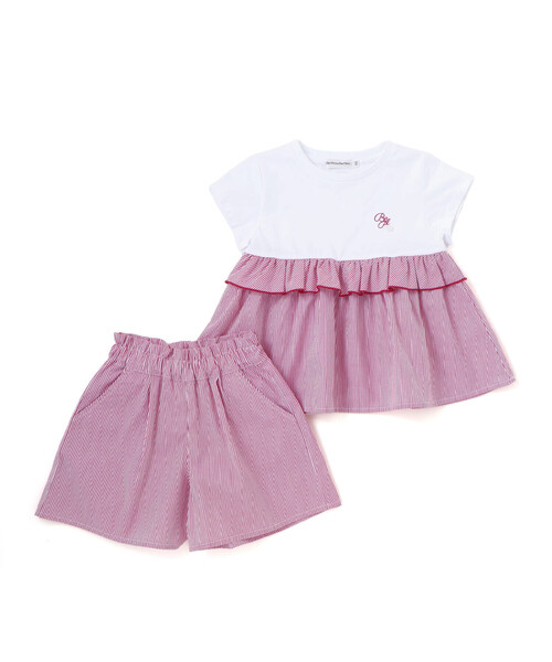 BeBe Petits Pois Vert（ベベプチポワヴェール）の「【店舗限定】ストライプ切り替えトップス＋ショートパンツセットアップ(95～150cm)（セットアップ・キッズ・ブルー系その他2/レッド系その他・110cm/120cm/95cm/100cm/140cm/130cm/150cm）」の5枚目の写真