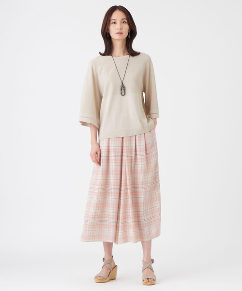 TRANS WORK(トランスワーク)の「【L】【ウォッシャブル】フレアスリーブニットプルオーバー(Tシャツ/カットソー・レディース・ネイビー/ベージュ・46/44)」の4枚目の写真