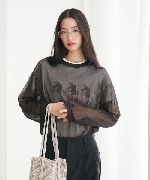 BEAUTY&YOUTH UNITED ARROWS(ビューティーアンドユースユナイテッドアローズ)の「レーヨンナイロン ライン シアーニット プルオーバー ウォッシャブル(ニット/セーター・レディース・ダークブラウン/ライム/オフホワイト・FREE)」の3枚目の写真