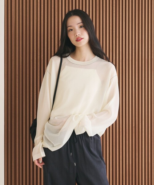 BEAUTY&YOUTH UNITED ARROWS(ビューティーアンドユースユナイテッドアローズ)の「レーヨンナイロン ライン シアーニット プルオーバー ウォッシャブル(ニット/セーター・レディース・ダークブラウン/ライム/オフホワイト・FREE)」の2枚目の写真