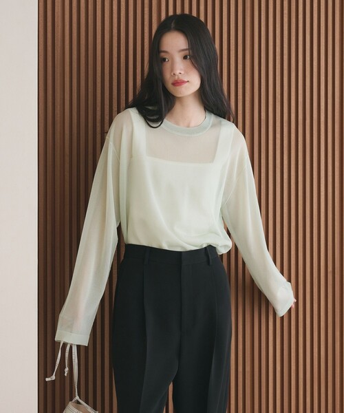 BEAUTY&YOUTH UNITED ARROWS(ビューティーアンドユースユナイテッドアローズ)の「レーヨンナイロン ライン シアーニット プルオーバー ウォッシャブル(ニット/セーター・レディース・ダークブラウン/ライム/オフホワイト・FREE)」の1枚目の写真