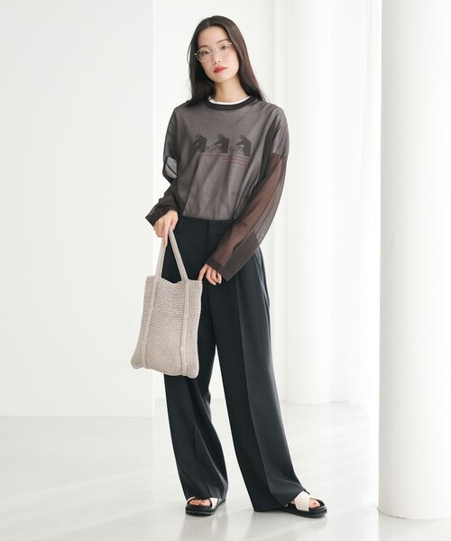 BEAUTY&YOUTH UNITED ARROWS(ビューティーアンドユースユナイテッドアローズ)の「レーヨンナイロン ライン シアーニット プルオーバー ウォッシャブル(ニット/セーター・レディース・ダークブラウン/ライム/オフホワイト・FREE)」の9枚目の写真