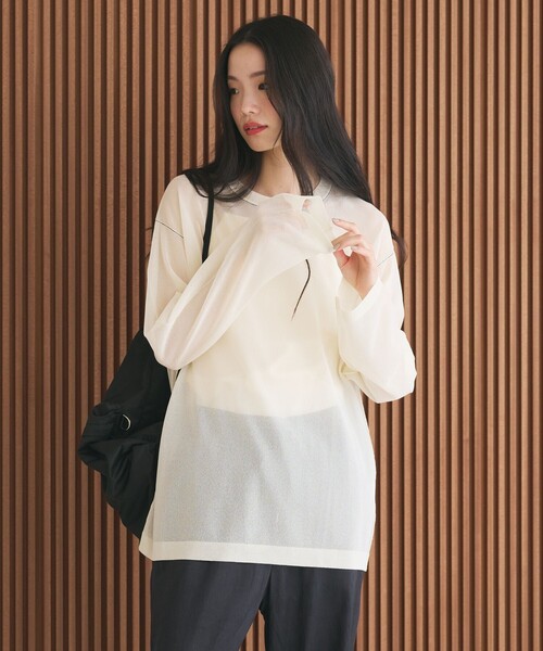 BEAUTY&YOUTH UNITED ARROWS(ビューティーアンドユースユナイテッドアローズ)の「レーヨンナイロン ライン シアーニット プルオーバー ウォッシャブル(ニット/セーター・レディース・ダークブラウン/ライム/オフホワイト・FREE)」の7枚目の写真