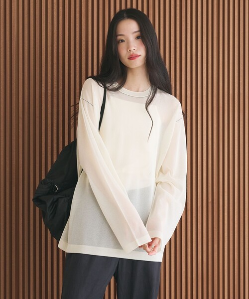 BEAUTY&YOUTH UNITED ARROWS(ビューティーアンドユースユナイテッドアローズ)の「レーヨンナイロン ライン シアーニット プルオーバー ウォッシャブル(ニット/セーター・レディース・ダークブラウン/ライム/オフホワイト・FREE)」の6枚目の写真