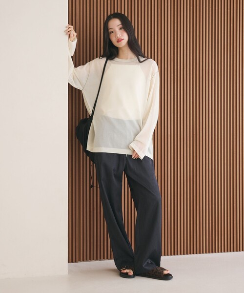 BEAUTY&YOUTH UNITED ARROWS(ビューティーアンドユースユナイテッドアローズ)の「レーヨンナイロン ライン シアーニット プルオーバー ウォッシャブル(ニット/セーター・レディース・ダークブラウン/ライム/オフホワイト・FREE)」の5枚目の写真