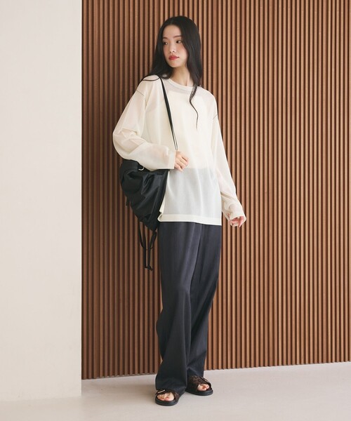 BEAUTY&YOUTH UNITED ARROWS(ビューティーアンドユースユナイテッドアローズ)の「レーヨンナイロン ライン シアーニット プルオーバー ウォッシャブル(ニット/セーター・レディース・ダークブラウン/ライム/オフホワイト・FREE)」の4枚目の写真