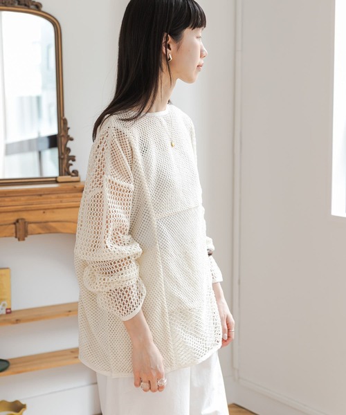 URBAN RESEARCH DOORS(アーバンリサーチドアーズ)の「2wayメッシュプルオーバー(ニット/セーター・レディース・カーキ/アイボリー・FREE)」の3枚目の写真