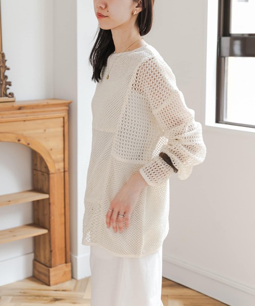 URBAN RESEARCH DOORS(アーバンリサーチドアーズ)の「2wayメッシュプルオーバー(ニット/セーター・レディース・カーキ/アイボリー・FREE)」の7枚目の写真